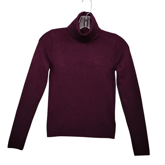 Express Festive Knit Top Size XS Deep Plum Sparkly Turtleneck Long Sleeve - Picture 1 of 6